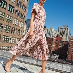 Equipment Orlenna silk-blend midi shirt dress rose cloud floral animal print 8